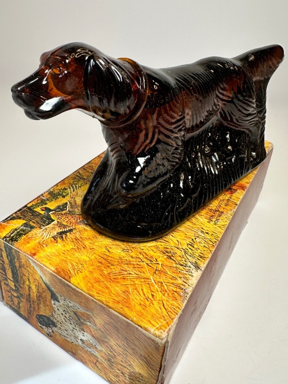 Vintage Avon “At Point” Hunting Dog After Shave Bottle w/ Box 5 oz Amber Glass